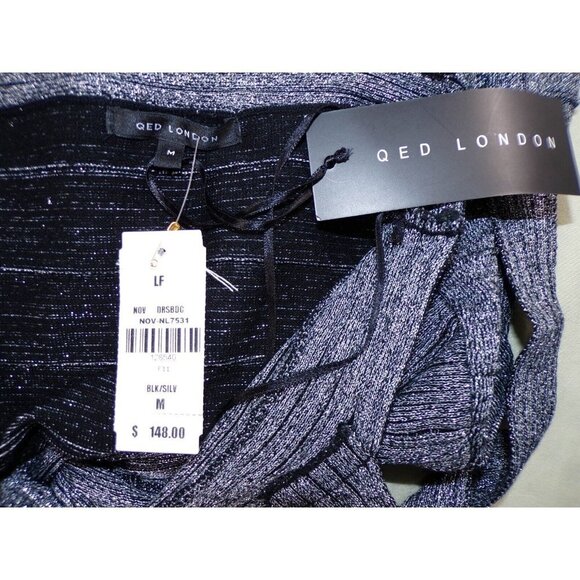 NWT QED London Silver Metallic Stretch Bodycon Bandage Dress w/ Straps M #399 - Picture 6 of 9